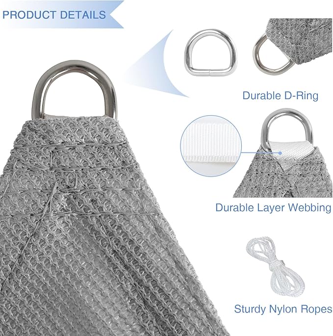 E&K Sunrise 23' x 23' x 23' Sun Shade Sail Triangle Canopy Shade Cover UV Block for Patio Backyard Garden Outdoor (Light Gray) EKSUNRISEINC