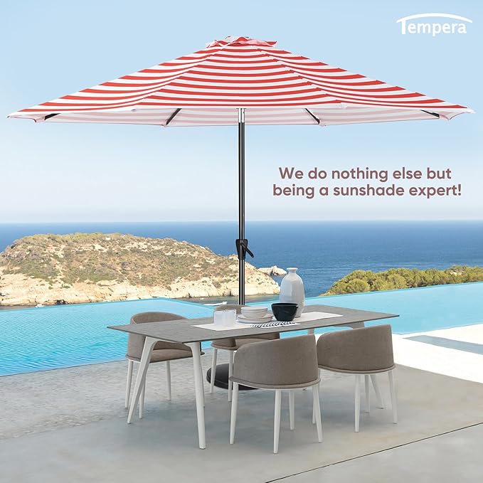 Tempera Patio Market Outdoor Table Umbrella with Auto Tilt and Crank, Large Sun Umbrella with Sturdy Pole & Fade Resistant Canopy, Easy to Set TemperaPatioLife