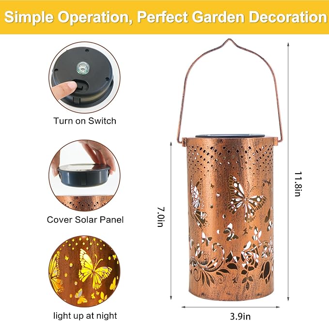 2 Pack Butterfly Birthday Gifts for Women Mom Grandma Solar Lanterns Outdoor Waterproof Garden Decor Hanging LED Decorative Light for Patio Yard Lawn Gardening Gifts DIBIEECN