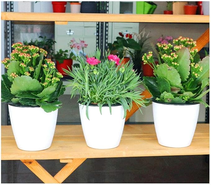 3.5“ Self Watering Planter White Flower Pot, 3 Pcs Small Planter Pot, Mini Plant Pot, for All Plants, Herbs, African Violets, Succulents, Flowers Or Start Plants, White, 3 inch OYSIR
