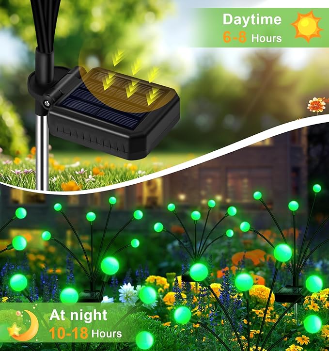 Solar Garden Lights Outdoor, 4 Pack 24LED Waterproof Solar Powered Lights for Yard Pathway Patio, Swaying Lawn Decor as Gardening Gifts for Women Holiday(4 Pack Green) NBQQ