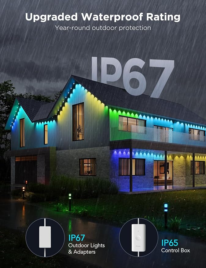 Govee Permanent Outdoor Lights Pro, 100ft with 60 RGBIC LED Lights for Daily and Accent Lighting, 75 Scene Modes for Outdoor Decor, IP67 Waterproof, Works with Alexa, Google Assistant, Matter, White Govee