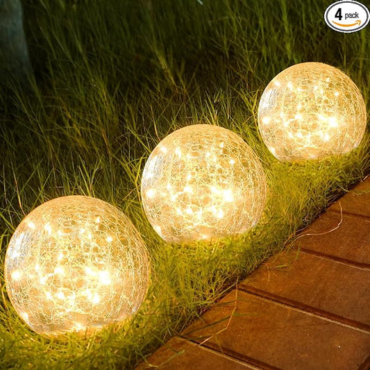 Outdoor Waterproof IP65 Solar Globe Lights, Led Solar Light Balls for Lawn Garden Patio Table Art Decoration, Yard Landscape Illuminated Cracked Glass Sphere Gazing Ball Lights, Round Ornaments Orbs Rootora