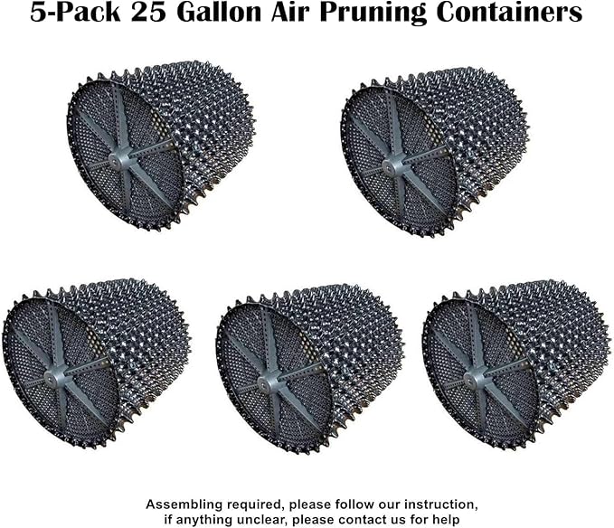 Air Pruning Containers, 25 Gallon Air Pruning Planters, 100 Liter 20" X 20" D/H Special Packing Interlocked Large Air Root Pruning Planters for Big Tree Grow Outdoor, Black, 5 Packs RooTrimmer