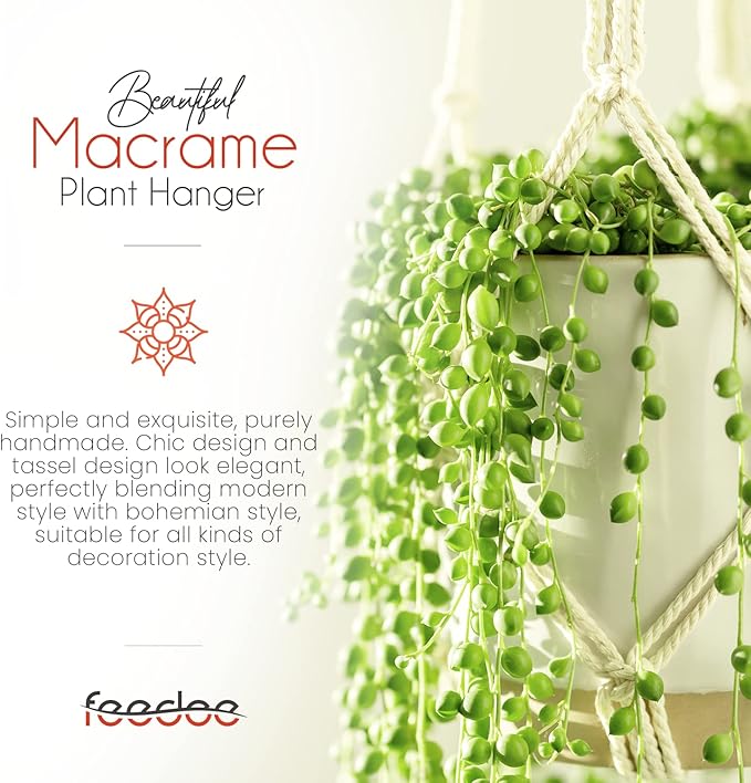 feedee Macrame Plant Hangers for Plants - 6 Pack Macromay Plant Hangers for Indoor Plant Hanger, Boho & Home Decor Feedee