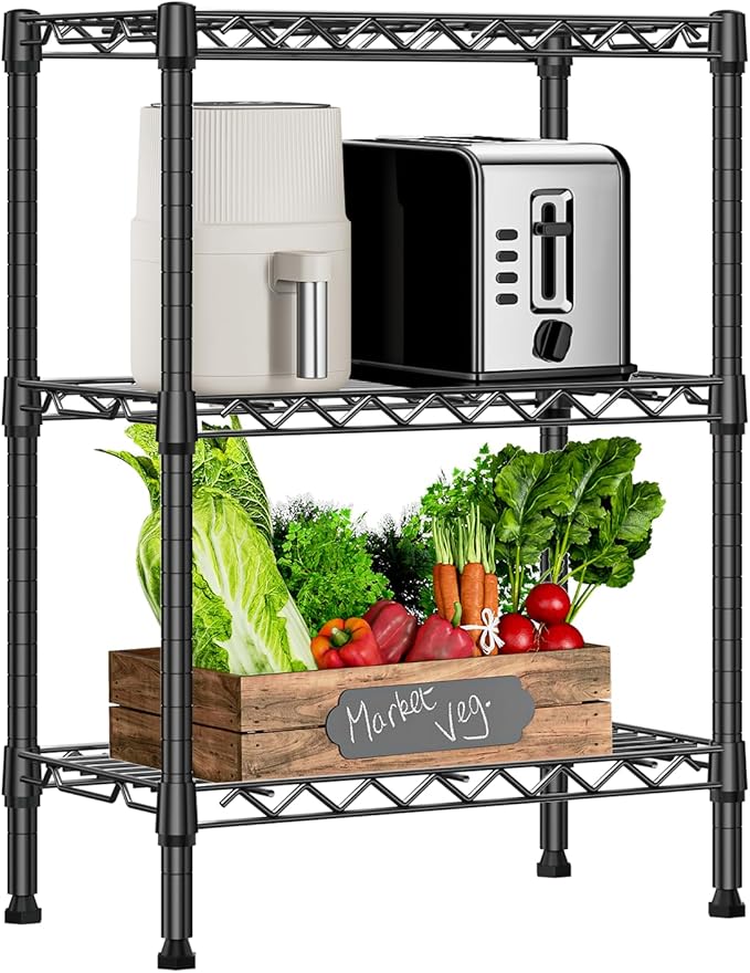 750 lbs 3 Tier Shelf Metal Storage Shelves Wire Rack Closet Organizers with PP Board for Garage Kitchen Bathroom Laundry Black 11.8" D x 21.7" W x 28.6" H MEIGAOPLASTICANDMETALHKCOLIMITED