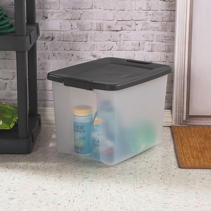 Sterilite 24-Pack ShelfTote, Clear Plastic Storage Bins with Lids, 50 Quart, Gray - Stackable Organizing Container Boxes for Closet, Bathroom, and Office Sterilite