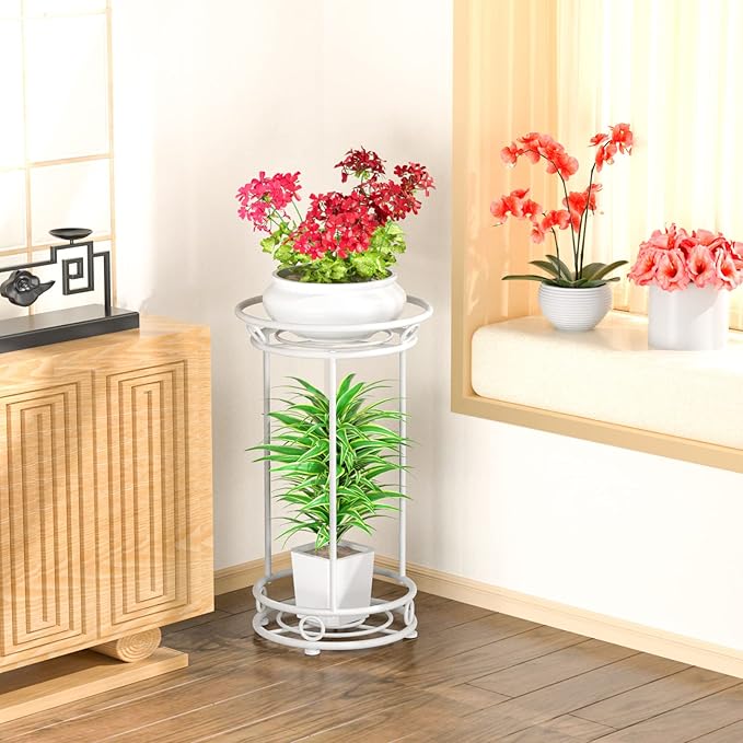 Plant Stand Indoor Outdoor - Metal Planter Holder Shelf Tall Tiered Flower Pot Display Organizer Rack for Garden, Patio, Living Room, Bathroom, Office (White) YIUKEA