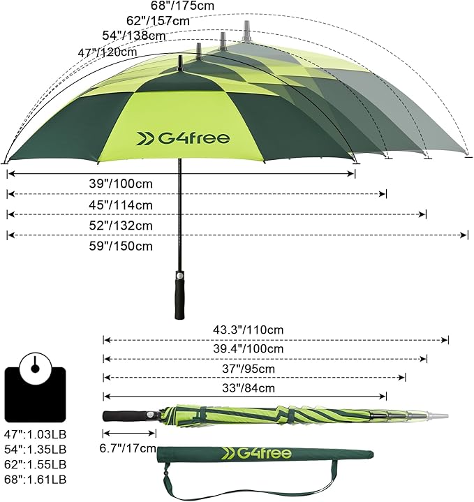 G4Free 47/54/62/68/72 Inch Automatic Open Golf Umbrella Oversize Extra Large Double Canopy Vented Windproof Waterproof Stick Umbrellas G4Free