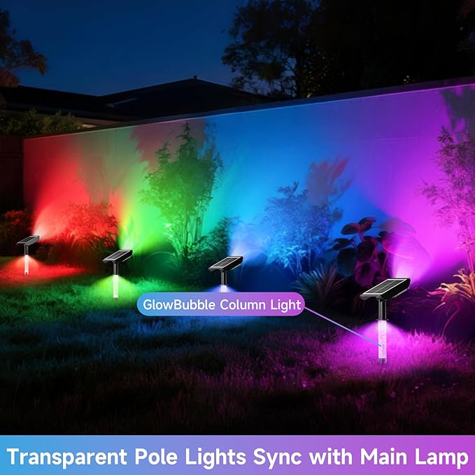 Color Changing Solar Spot Lights Outdoor with PC Light Guide Column, 8 Lighting Modes Christmas Outdoor Spotlight, IP65 Waterproof RGB Solar Spotlight for Garden Yard Tree Pathway, 4Pack Rootora