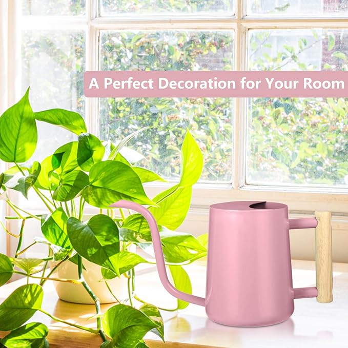Watering Can Indoor Plants, 35oz Small Indoor Stainless Steel Metal Watering Can Modern Decorative Watering Pot with Long Spout for Indoor House Plant Bonsai Garden Flowers (Pink) GUKJOB