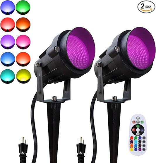 Color Spot Light Outdoor 2-Pack, 120V 12W Waterproof LED Landscape Spotlights, Plug-in Durable Spotlight Outdoor for Yard, Garden, Patio, Tree, House, Halloween, Christmas DOBELAY-BackyardAmbianceCreator