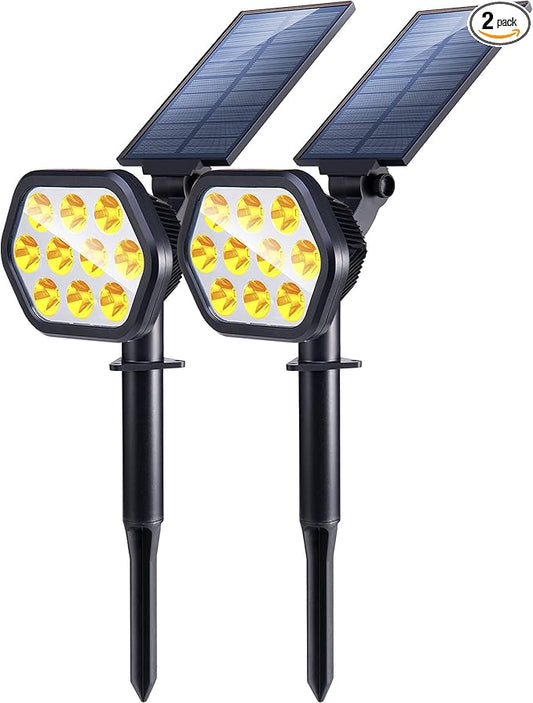 Nekteck Solar Lights Outdoor,10 LED Landscape Spotlights Powered Wall Lights 2-in-1 Wireless Adjustable Security Decoration Lighting for Yard Garden Walkway Porch Pool Driveway (2 Pack, Warm White) Nekteck