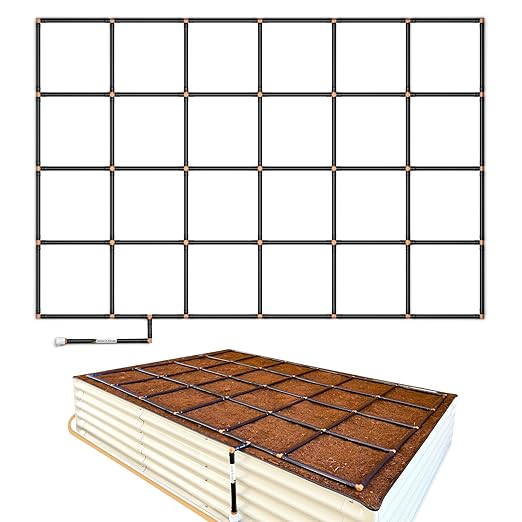 Garden Grid Watering System | Square Foot Gardening Grid & Irrigation in One | Pre-Assembled Watering Grid and Square Foot Garden Style Planting Template | USA-Made Quality | Size: 4x6 – Dims: 44"x66" GardenInMinutes
