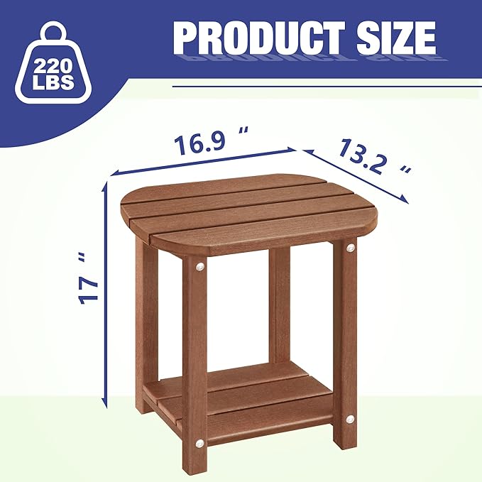 LZRS Outdoor Side Table - 2-Tier Adirondack HDPE Patio End Table for Pool, Porch,Balcony & Backyard,Weather Resistance for Indoor and Outdoor use(Brown) LZRSPET