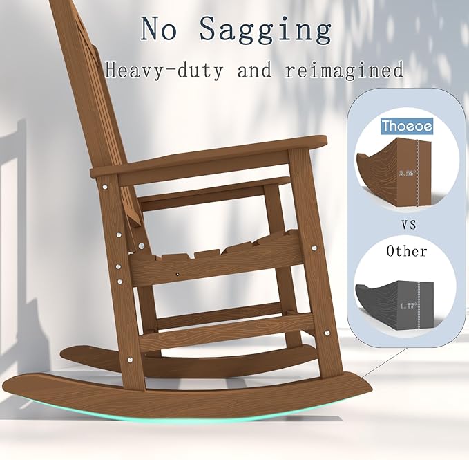 Oversized Rocking Chair, Outdoor Rocking Chair for Adults, All Weather Resistant Porch Rocker for Lawn Garden, Wood THOEOE