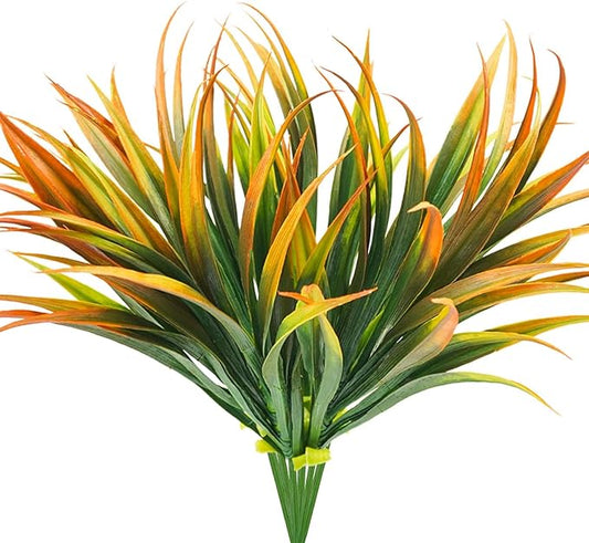 6Pcs Artificial Grass Fake Plants 17.3in Outdoor Plastic Plants UV Resistant Greenery Fake Grass for Home Window Garden Office Patio Hanging Planter Pathway Front Porch Décor Orange Yellow Phliofd
