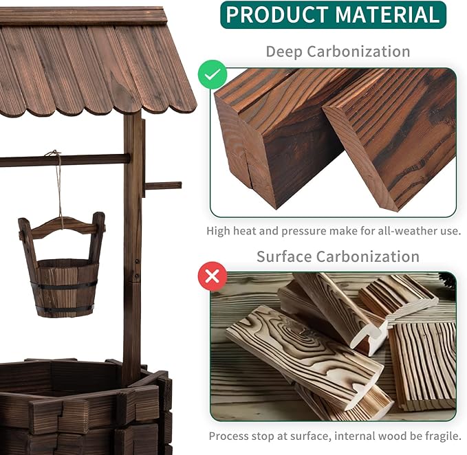 UDPATIO Rustic Solid Fir Wood Wishing Well Planter for Outdoor Plants, 16.5 in Diameter UDPATIO