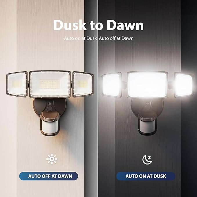 Onforu 100W LED Motion Sensor Outdoor Lights, Dusk to Dawn Flood Light Outdoor Motion Sensor, Hardwired Security Lights Floodlights Outside 11000LM 6500K Daylight IP65 Waterproof (Brown) Onforu