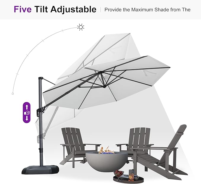 PURPLE LEAF 11 Feet Patio Umbrella with Base Outdoor Cantilever Round Umbrella Aluminum Offset Umbrella with 360-degree Rotation for Garden Deck Pool Patio Light White PURPLELEAF