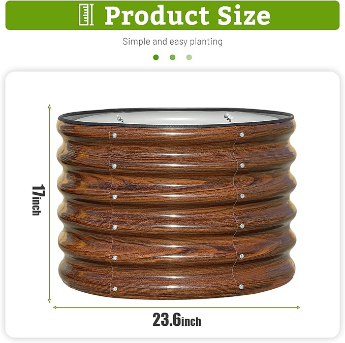 SnugNiture Raised Garden Bed, 2 PCS 2×2×1.5ft Round Galvanized Outdoor Planter Box, 17" Tall Deep Metal Garden Bed Kit for Planting Vegetables, Fruits, Flowers, Brown snugniture