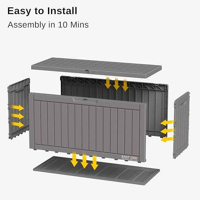 EAST OAK 60 Gallon Deck Box, Outdoor Storage Box with Padlock for Patio Furniture, Patio Cushions, Gardening Tools, Pool Supplies, Waterproof and UV Resistant Resin, Grey