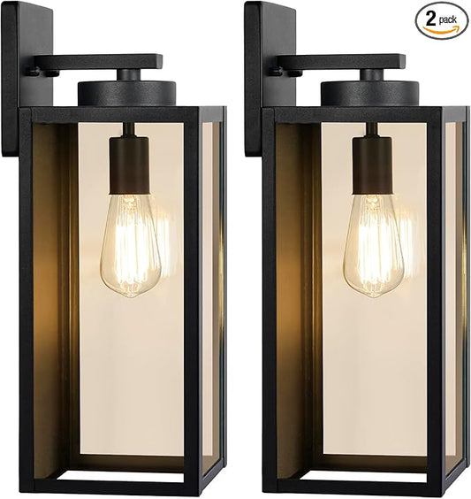 Large Size Outdoor Wall Light Fixtures, Exterior Lighting Fixtures Porch Sconces Wall Mounted, Waterproof Black Outdoor Wall Lanterns Lamps, Outside Lights for House Patio Front Door Entryway, 2-Pack BringYouBrightFuture