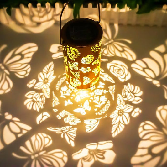 Butterfly Flower Birthday Gifts for Women, Solar Lanterns Outdoor Waterproof, Garden Decor Metal Hanging Decorative Solar Lights for Patio Yard Backyard Porch, Gardening Gifts for Women Mom Grandma DIBIEECN