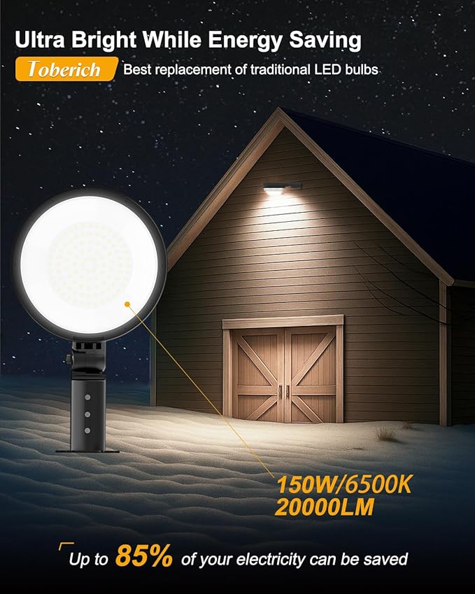 LED Barn Light 4 Packs, 150W 20000LM Yard Area Lights Dusk to Dawn Outdoor Lighting with Upgraded Photocell 6500K Adjustable Angle Daylight IP66 Waterproof Street Lights for Farmhouse/Garage ToberichUltraBrightLight