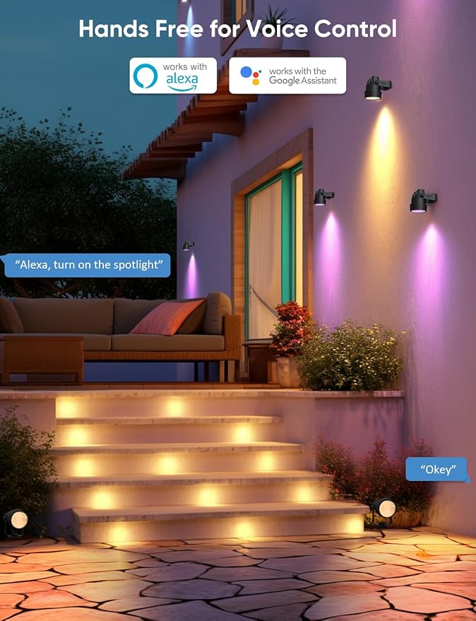 APPECK Landscape Lighting, RGBW Color Changing Low Voltage Landscape Lights with APP Control, IP65 Waterproof Outdoor Spotlights for Garden Yard Outside Decoration, 4 Pack APPECK
