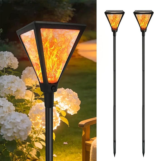 Upgraded Extra-Tall Solar Lights Outdoor, 2 Pack Flickering Flame Solar Torch Lights with 61"Tall & Super Larger Size, Solar Flame Lights Waterproof Tiki Torches for Outside Garden Patio Yard Pathway SANJICHA
