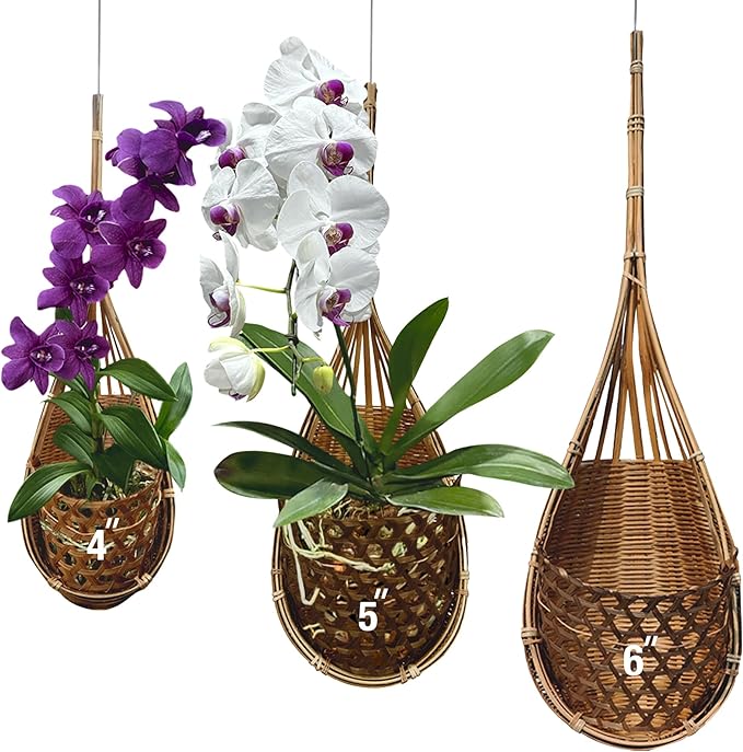 Handmade 100% Thai Bamboo Hanging Orchid Basket – 4 Inch, 5 Inch, 6 Inch (Triple Set) Panwa