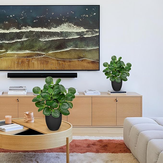 14.5" Artificial Plants Indoor Home Decor, Fake Potted Silk Plants for Shelves Living Room Decor, Small Artificial Office Desk Plants in Pots, Faux Peperomia Hope Tropical House Plant, Sets of 2 VillaComo
