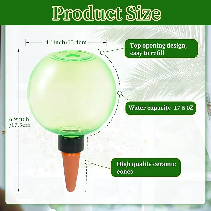 6pcs Large Plant Self Watering Globes, 17.5 oz Plastic Water Bulbs Top Fill, Plant Watering Devices System Slow Release Terracotta, Water Spikes Stakes for Indoor(6pack) GEWOSI