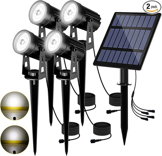 T-Sun Solar Spotlights - 4-in-1 Outdoor Waterproof Auto ON/OFF Solar Lights for Garden, Yard, Driveway, Pool Area (White) T-SUN