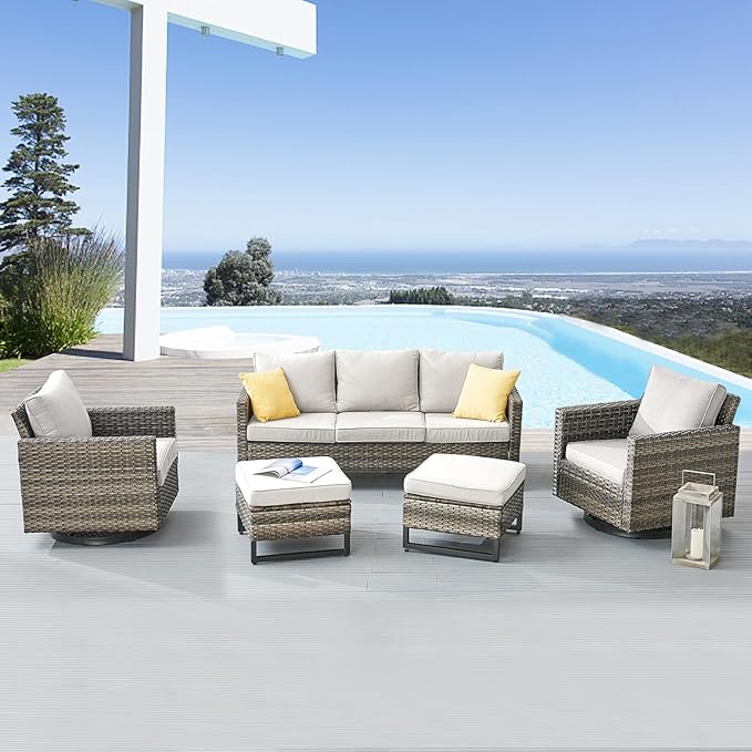 Belord Wicker Chairs Outdoor Bistro Set Oversize Patio Swivel Rocker, Rattan Outdoor Seating Set of 2 Swivel Glider Chairs Wicker Furniture for Porch Deck Backyard with Water-Resistant Belord
