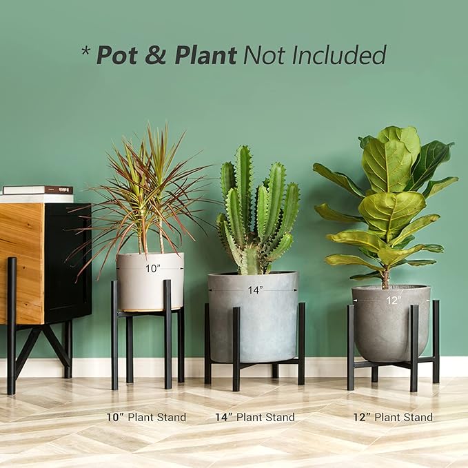 Mkono Plant Stand - EXCLUDING Plant Pot, Mid Century Modern Tall Metal Stand Indoor Flower Potted Holder, Display Rack, Fits Up to 10 Inch Planter, Black Mkono