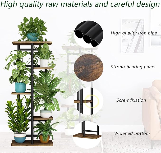 LINZINAR Plant Stand 5 Tier 6 Plant Multiple Flower Rack Holder Shelves Rack Storage Organizer Display Indoor Planter for Balcony Bedroom Patio Garden Living Room, Black LINZINAR