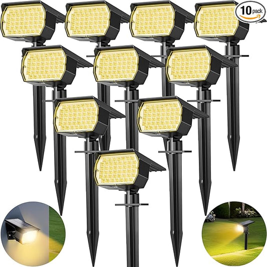 Solar Spot Lights Outdoor 10 Pack, [46 LED/3 Modes] Solar Landscape Spotlights Waterproof, 2-in-1 Auto On/Off Solar Powered Lights for Outside Yard Garden Wall Pathway(Warm White) TadyrealSolarLights