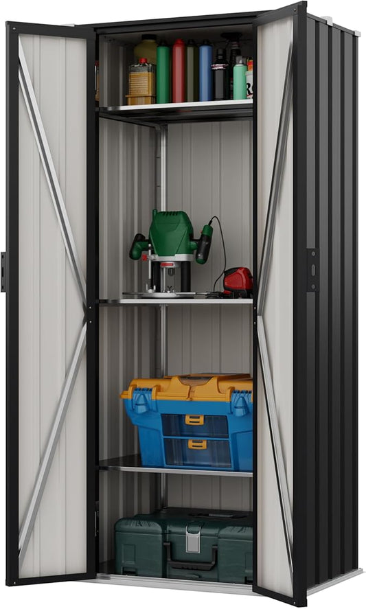 Devoko 28 Cuft Lockable Metal Storage Shed, Vertical Indoor Outdoor Tool Cabinet with 3 Adjustable Shelves for Patio Garden Backyard, Black DEVOKO