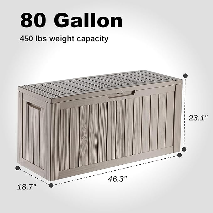 EasyUp 80 Gallon Resin Deck Box Storage Outdoor Waterproof Boxes Lockable UV Resistant Container for Patio Furniture Cushions Pool Supplies Garden Tool, Equipment Outside Storage Delivery, Gray EASYUP