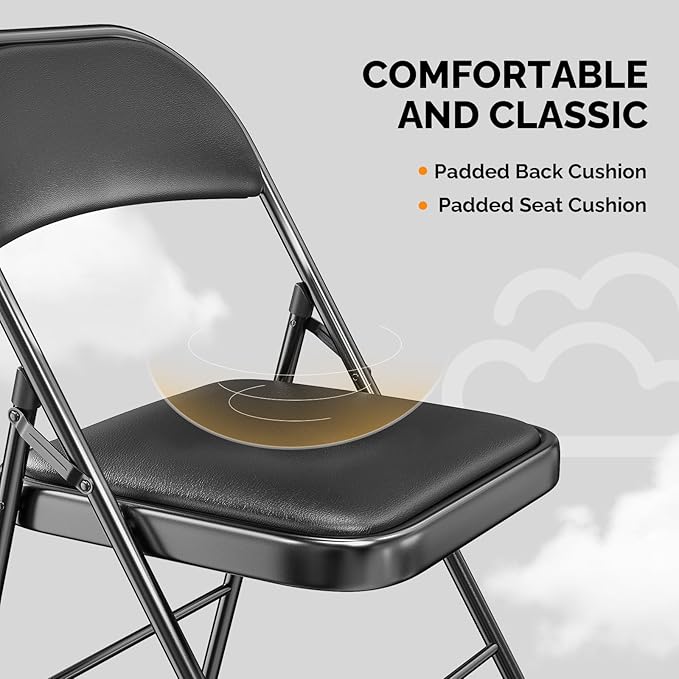 VINGLI 10 Pack Folding Chairs with Padded Seats, Metal Frame with Pu Leather Seat & Back, Capacity 350 lbs, Black VINGLI