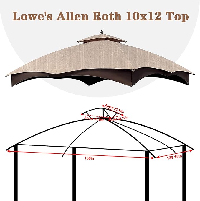 SCOCANOPY Light Beige Ripstop Replacement Top for Lowe's Allen Roth 10X12 Gazebo Model #GF-12S004B-1/ GF-12S004BTO SCOCANOPY