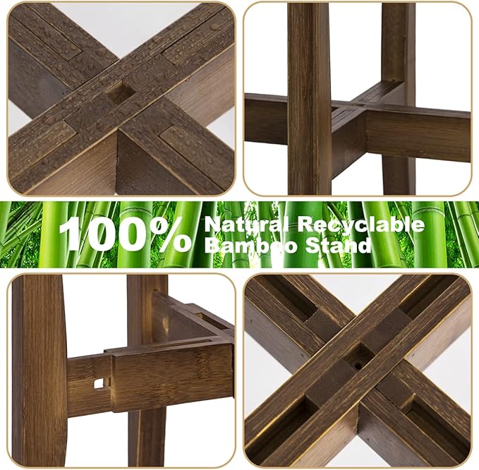 OERGKE Adjustable Plant Stand, Bamboo Mid Century Modern Indoor Plants Stands, Corner Flower Holder for Living Room, Fits 8 to 12 Inches Pots, (Pot & Plant Not Included)(Walnut, 1 Pack) OERGKE