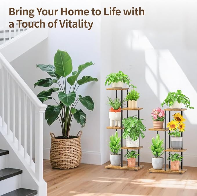 LASZOLA Black 3 Tiered Wood Plant Stand Indoor for Larger Heavy Duty Planter, Sturdy Multi Level Vertical Flowers Racks for Narrow Inside Floor, Decorate Shelving for Hold House Tree, Space Saving LASZOLA