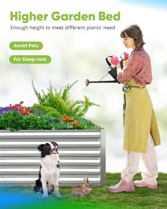 Quictent Galvanized Raised Garden Bed 8x4x2 Ft Tall Metal Planter Box for Vegetables Outdoor Bottomless for Backyard, 2 Tomato Cages Included, 22.04" Deep (Silver) QUICTENT