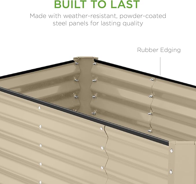 Best Choice Products 4x2x2ft Outdoor Metal Raised Garden Bed, Deep Root Box Planter for Vegetables, Flowers, Herbs, 119 Gallon Capacity, 100% Non Toxic Materials - Beige BestChoiceProducts