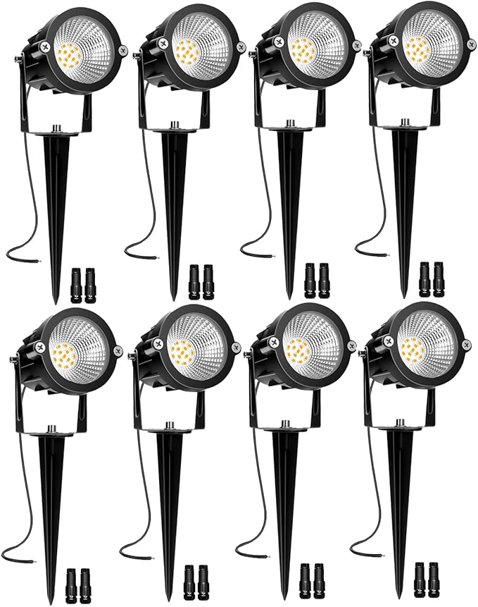 Low Voltage Landscape Lights, 10W 12/24V 2700K Warm White Landscape Lighting, IP65 Waterproof Outdoor LED Spotlight for Garden Yard Tree, 8 Pack with Connectors REEGOLD
