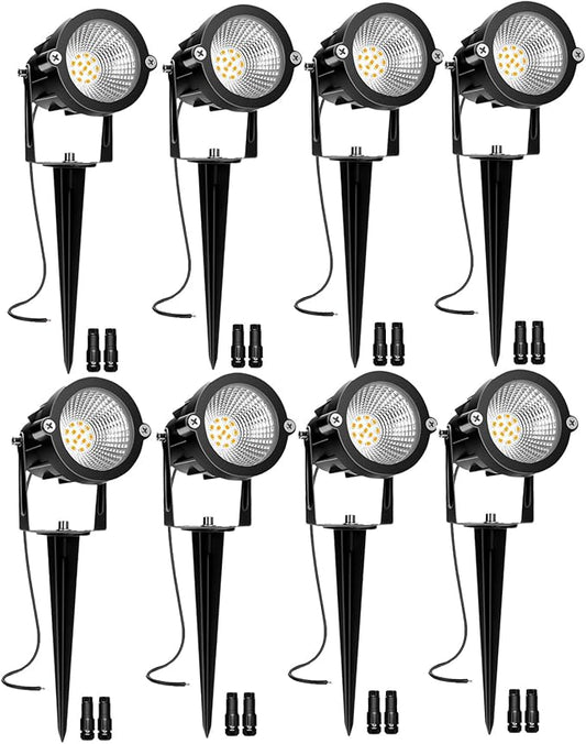 Low Voltage Landscape Lights, 10W 12/24V 2700K Warm White Landscape Lighting, IP65 Waterproof Outdoor LED Spotlight for Garden Yard Tree, 8 Pack with Connectors REEGOLD