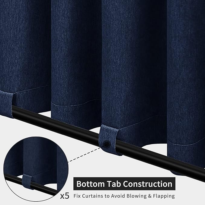 Easy-Going Linen Look Outdoor Curtains Waterproof Windproof Porch Curtains, Soft Thicken Outdoor Privacy Curtains for Patio, Gazebo, Grommet Top and Tab Bottom Drape, 1 Panel, 110x108 inch, Navy Easy-Going